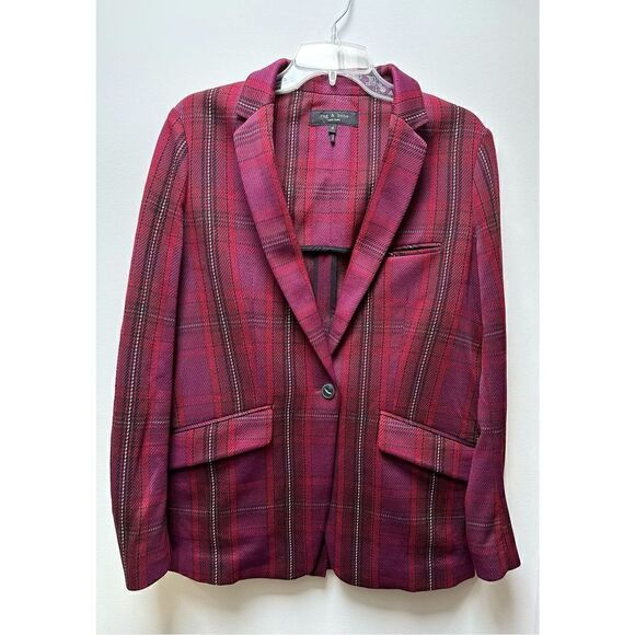 Rag & Bone Margot Viscose Plaid Burgundy Blazer, size 8.  #14-0335 - Picture 1 of 5